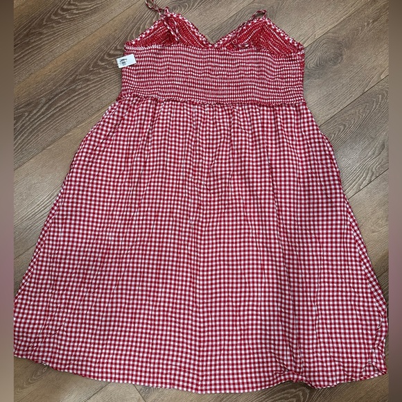 Red Gingham Midi Dress with Smocked Bodice - Picture 3 of 11